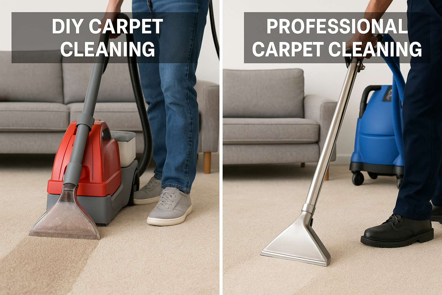 Comparison between DIY carpet cleaning and professional carpet cleaning by Purge Bright in Bedford